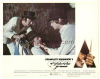 1s363 CLOCKWORK ORANGE R-rated LC #4 '72 cool image of Malcolm McDowell grabbing pal's face!