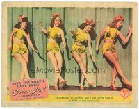 1s375 COVER GIRL LC '44 sexy Rita Hayworth on stage with 3 showgirls in skimpy outfits!