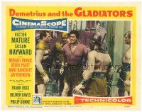1s397 DEMETRIUS & THE GLADIATORS LC #7 '54 image of angry Victor Mature bound by guards!