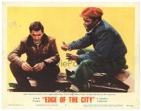 1s421 EDGE OF THE CITY LC #3 '57 John Cassavetes listens to Sidney Poitier's rugged philosophy!