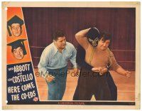 1s528 HERE COME THE CO-EDS LC '45 Lou Costello fighting in ring with masked wrestler Lon Chaney Jr.!
