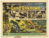 1s089 LAND UNKNOWN TC '57 a paradise of hidden terrors, great art of dinosaurs by Ken Sawyer!