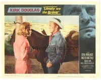 1s610 LONELY ARE THE BRAVE LC #3 '62 close up of Kirk Douglas & Gena Rowlands by his horse!