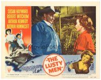 1s624 LUSTY MEN LC #6 '52 close up of Robert Mitchum with sexy Susan Hayward in hay barn!