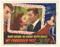 1s665 MY FORBIDDEN PAST LC #5 '51 romantic close up of Robert Mitchum & Ava Gardner!