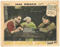 1s684 NO MAN'S LAW LC '27 James Finlayson watches Oliver Hardy wearing eyepatch play checkers!