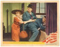 1s691 NOTHING BUT TROUBLE LC #3 '45 woman helps Stan Laurel & Oliver Hardy sneak out window!