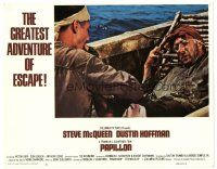 1s718 PAPILLON LC #8 '73 great image of prisoners Steve McQueen & Dustin Hoffman on boat!
