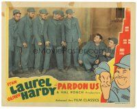 1s723 PARDON US LC R44 six convicts stare down at seated Stan Laurel & Oliver Hardy!