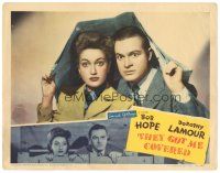 1s891 THEY GOT ME COVERED LC '43 close up of Bob Hope & Dorothy Lamour standing under newspaper!