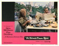 1s896 THOMAS CROWN AFFAIR LC #8 '68 Faye Dunaway with Steve McQueen reading newspaper at table!