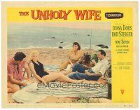 1s927 UNHOLY WIFE LC #2 '57 sexiest Diana Dors full-length on beach with three others!
