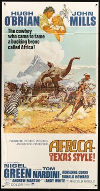 1t517 AFRICA - TEXAS STYLE 3sh '67 art of Hugh O'Brien roping zebra by stampeding animals!