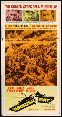 1t524 AMBUSH BAY 3sh '66 Hugh O'Brian, Mickey Rooney, Mitchum, the screen steps on a minefield!