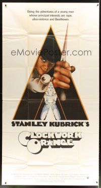 1t577 CLOCKWORK ORANGE int'l 3sh '72 Stanley Kubrick classic, Philip Castle art of Malcolm McDowell
