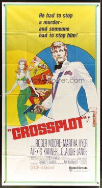 1t583 CROSSPLOT int'l 3sh '70 cool artwork of spy Roger Moore & sexy Claudie Lange!