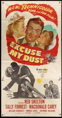 1t605 EXCUSE MY DUST 3sh '51 art of Red Skelton being kissed by two pretty girls!