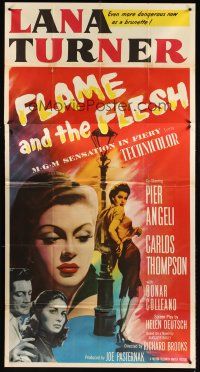 1t617 FLAME & THE FLESH 3sh '54 artwork of sexy brunette bad girl Lana Turner, plus Pier Angeli!