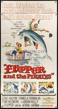 1t621 FLIPPER'S NEW ADVENTURE int'l 3sh '64 Flipper and the Pirates, great dolphin artwork!
