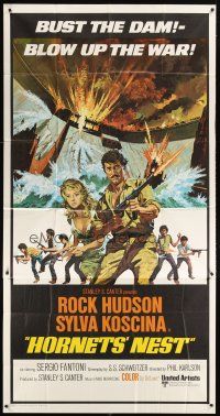 1t652 HORNETS' NEST int'l 3sh '70 cool artwork of Rock Hudson, Sylva Koscina & teens with guns!