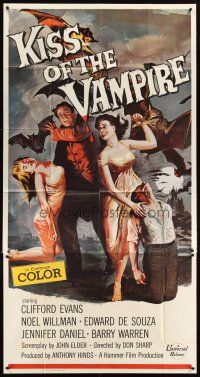 1t677 KISS OF THE VAMPIRE 3sh '63 Hammer, cool art of devil bats attacking by Joseph Smith!