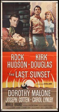 1t682 LAST SUNSET 3sh '61 Rock Hudson, Kirk Douglas, Dorothy Malone, directed by Robert Aldrich!