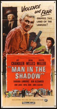 1t704 MAN IN THE SHADOW 3sh '58 Jeff Chandler, Orson Welles & Colleen Miller in a lawless land!
