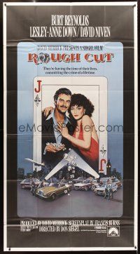 1t770 ROUGH CUT int'l 3sh '80 Don Siegel, Burt Reynolds, sexy Lesley-Anne Down, playing card art!
