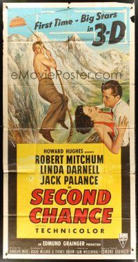 1t778 SECOND CHANCE 3sh '53 3-D, cool artwork of barechested Robert Mitchum & Linda Darnell!