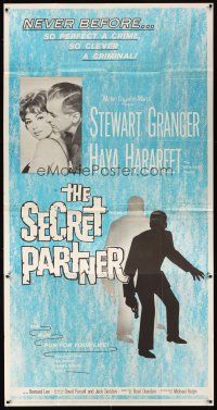 1t781 SECRET PARTNER 3sh '61 Stewart Granger, Haya Harareet, cool silhouette artwork!