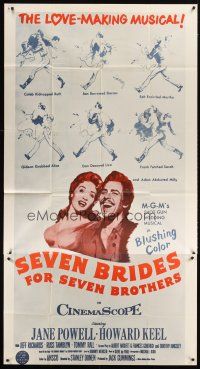 1t784 SEVEN BRIDES FOR SEVEN BROTHERS 3sh R60s art of Jane Powell & Howard Keel, classic musical!