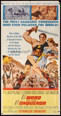 1t808 SWORD OF THE CONQUEROR 3sh '62 great art of Jack Palance as barbarian holding sexy girl!