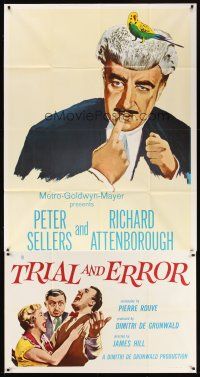 1t829 TRIAL & ERROR 3sh '63 wacky art of Peter Sellers wearing wig with a bird on his head!