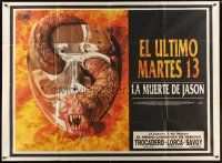 1t279 JASON GOES TO HELL advance Argentinean 43x58 '93 Friday the 13th, creepy worm in mask image!