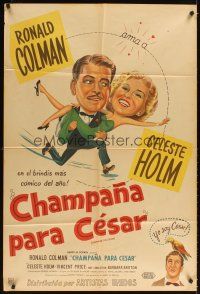 1t318 CHAMPAGNE FOR CAESAR Argentinean '50 great art of Ronald Colman carrying sexy Celeste Holm!