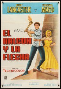 1t344 FLAME & THE ARROW Argentinean '50 art of Burt Lancaster protecting sexy Virginia Mayo!