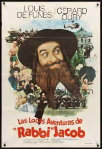 1t377 MAD ADVENTURES OF RABBI JACOB Argentinean R80s Louis de Funes, Yiddish comedy!