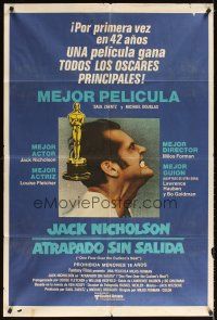 1t394 ONE FLEW OVER THE CUCKOO'S NEST Argentinean '75 great c/u of Jack Nicholson, Forman classic!