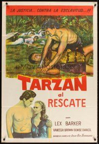 1t423 TARZAN & THE SLAVE GIRL Argentinean R1960 different art of Lex Barker pinning man to ground!