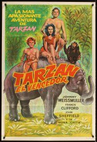 1t425 TARZAN TRIUMPHS Argentinean R50s art of Johnny Weissmuller & sexy Frances Gifford as Zandra!