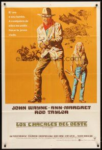 1t439 TRAIN ROBBERS Argentinean '73 great full-length art of cowboy John Wayne & sexy Ann-Margret!