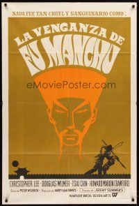 1t443 VENGEANCE OF FU MANCHU Argentinean '67 cool art of Asian villain Christopher Lee!