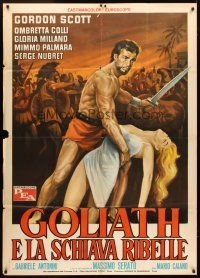 1t158 GOLIATH & THE REBEL SLAVE Italian 1p '63 art of barechested Gordon Scott holding sexy girl!