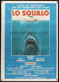 1t170 JAWS Italian 1p R70s art of Spielberg's classic man-eating shark attacking sexy swimmer!