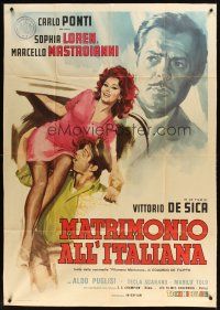 1t194 MARRIAGE ITALIAN STYLE Italian 1p '64 de Sica, art of sexy Loren & Mastroianni by Crovato!