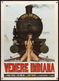 1t198 NAKED IN THE SUN Italian 1p R70s wild art of naked Native American girl tied on train tracks!