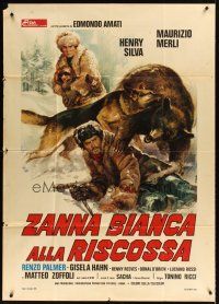 1t252 WHITE FANG TO THE RESCUE Italian 1p '75 Casaro art of dog saving man from attacking bear!