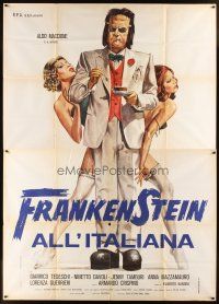 1t094 FRANKENSTEIN ITALIAN STYLE Italian 2p '76 Frankenstein all'italiana, sexy horror comedy art!