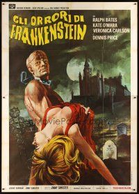 1t096 HORROR OF FRANKENSTEIN Italian 2p '72 Hammer, different Crovato art of monster & sexy girl!
