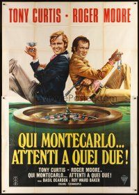 1t101 MISSION MONTE CARLO Italian 2p '74 best art of Roger Moore & Tony Curtis by roulette wheel!